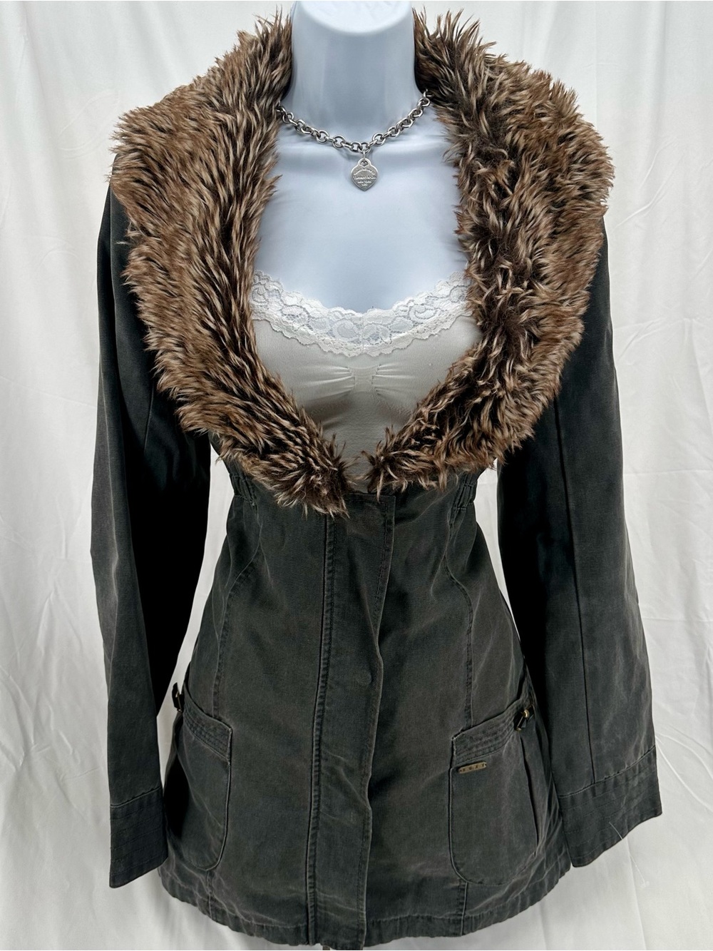 2000s Roxy Penny Lane Style Faux Fur Gray Jacket